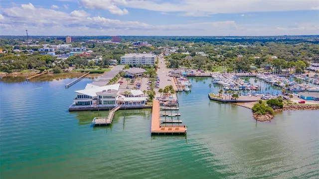 an aerial view of a house outdoor space and a patio