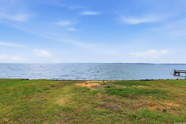 a view of a field of grass and trees