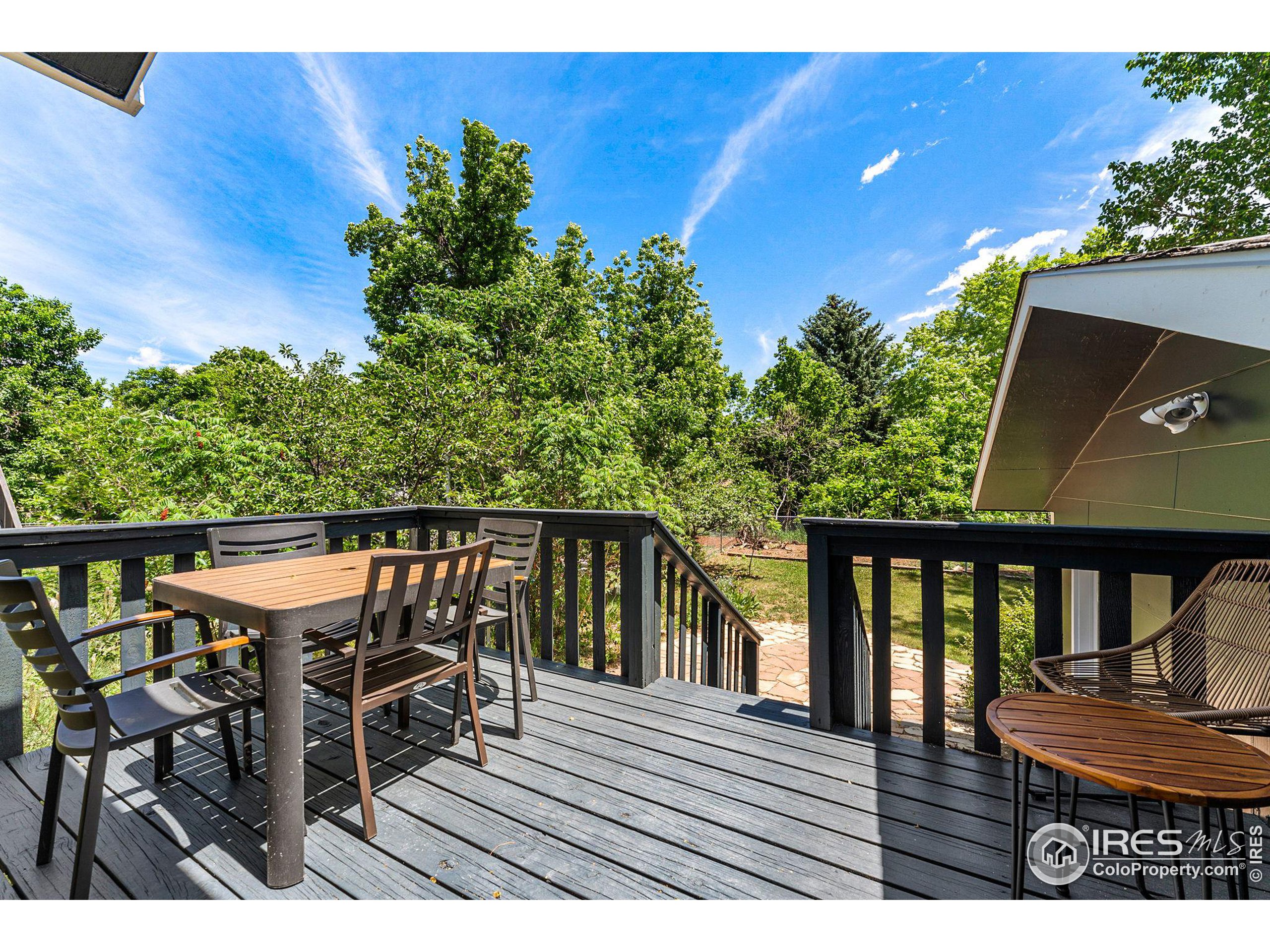 2408 Orchard Place Fort Collins, CO 80521 - Photo 31 of 36 a balcony with wooden floor table and chairs