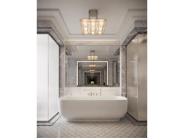 a bathroom with a bathtub and a window