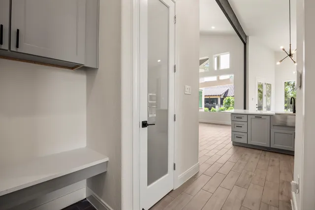 a view of a kitchen from the hallway
