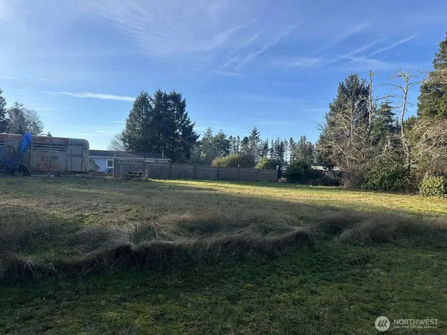a view of a field of grass and trees