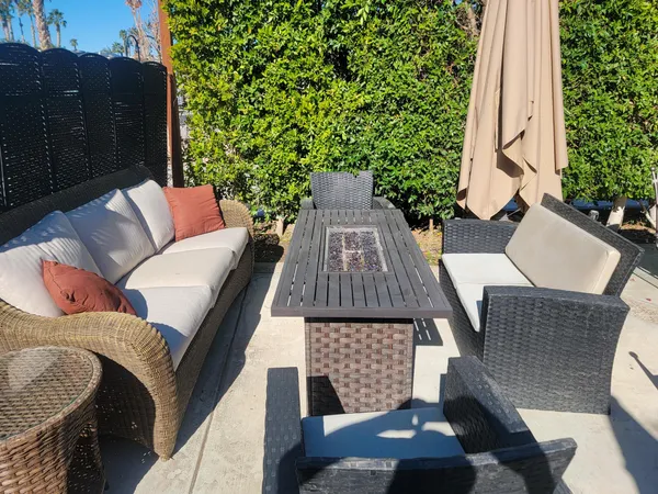an outdoor space with patio