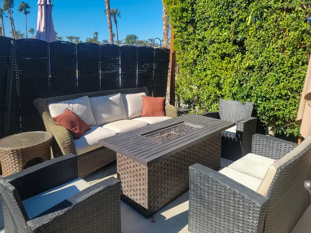 a outdoor space with sitting area