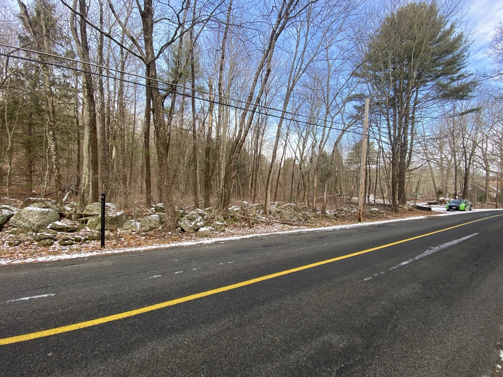 a view of a city street and trees
