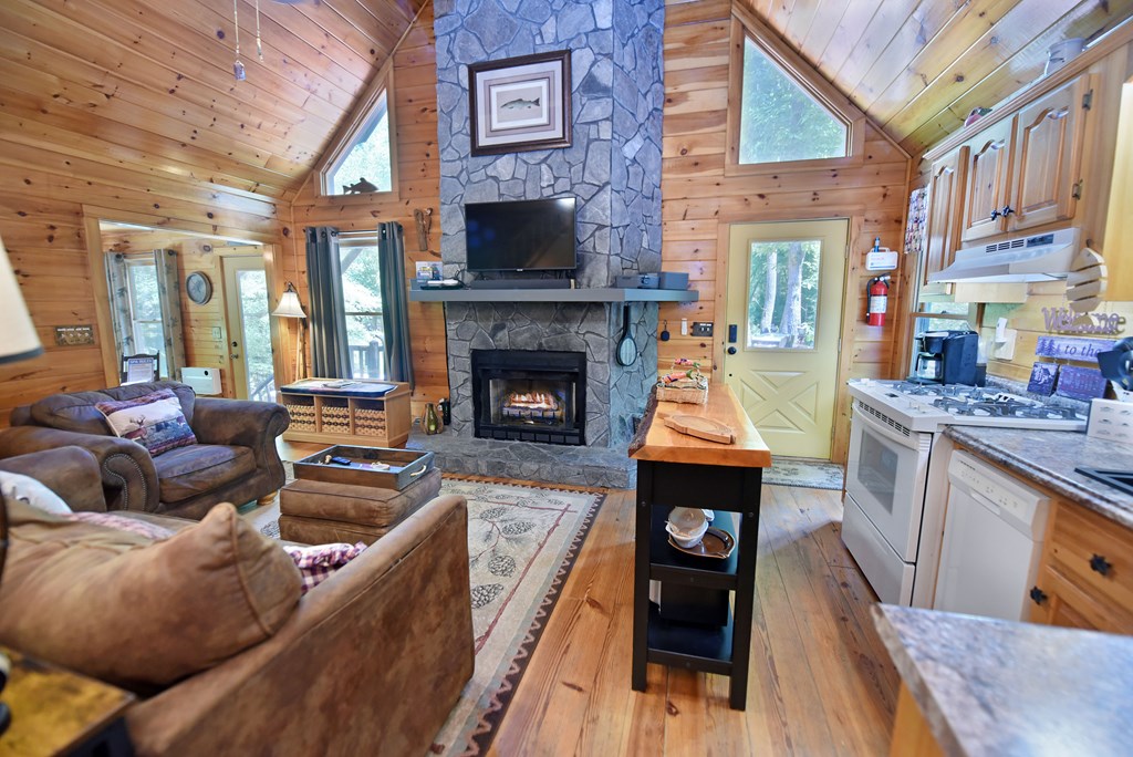 789 Old Mill Pond Road Mineral Bluff, GA 30559 - Photo 24 of 59 a living room with furniture and a fireplace