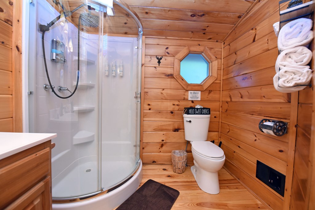 789 Old Mill Pond Road Mineral Bluff, GA 30559 - Photo 55 of 59 a bathroom with a toilet and a shower