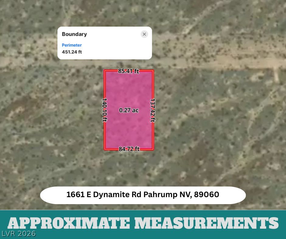 1661 Dynamite Road Pahrump, NV 89060 - Photo 7 of 13 A comprehensive aerial view details the precise boundaries and dimensions of this sizable lot.