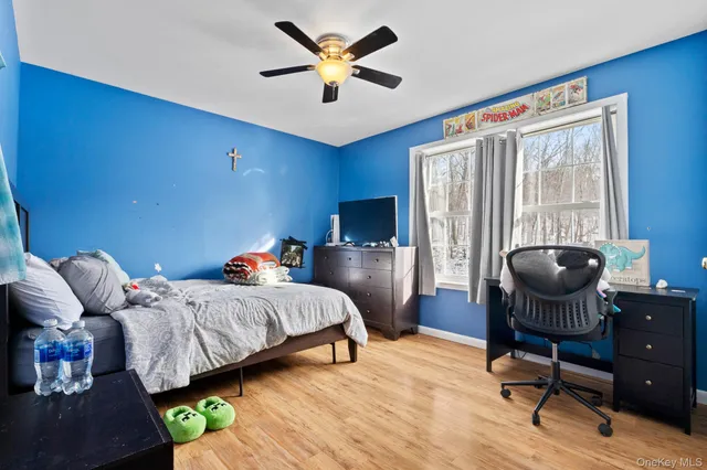a bedroom with furniture and a window