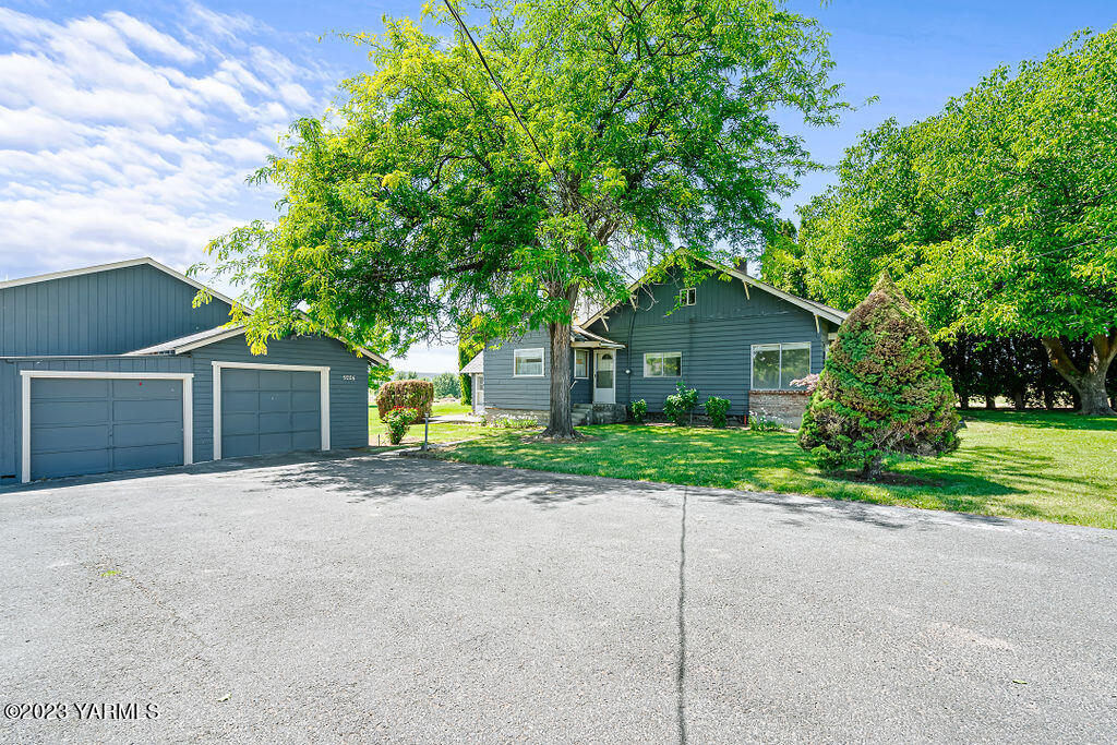 a front view of house with yard and green space