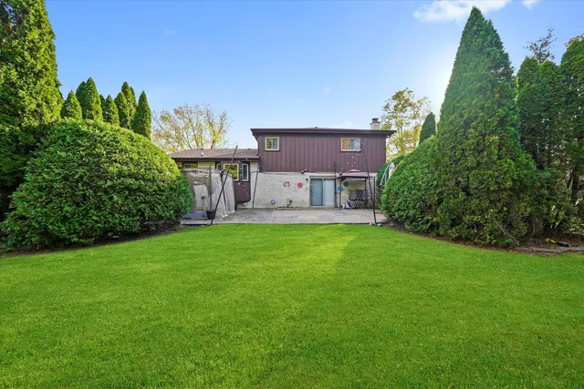 a view of a field of grass and trees