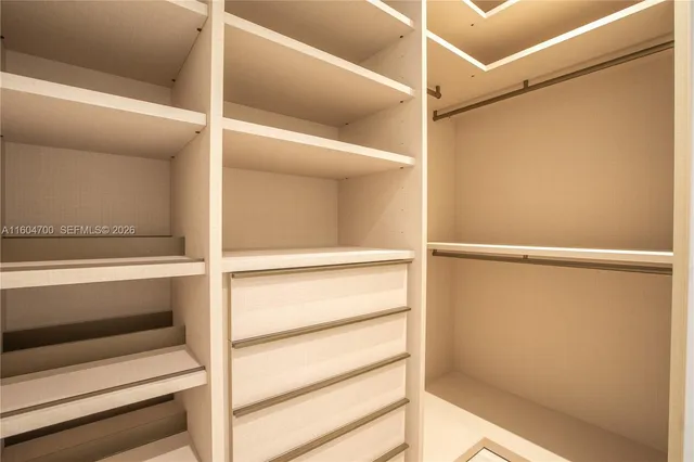 a view of walk in closet with empty racks