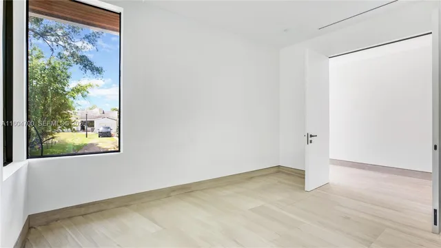 a view of a small space with a window