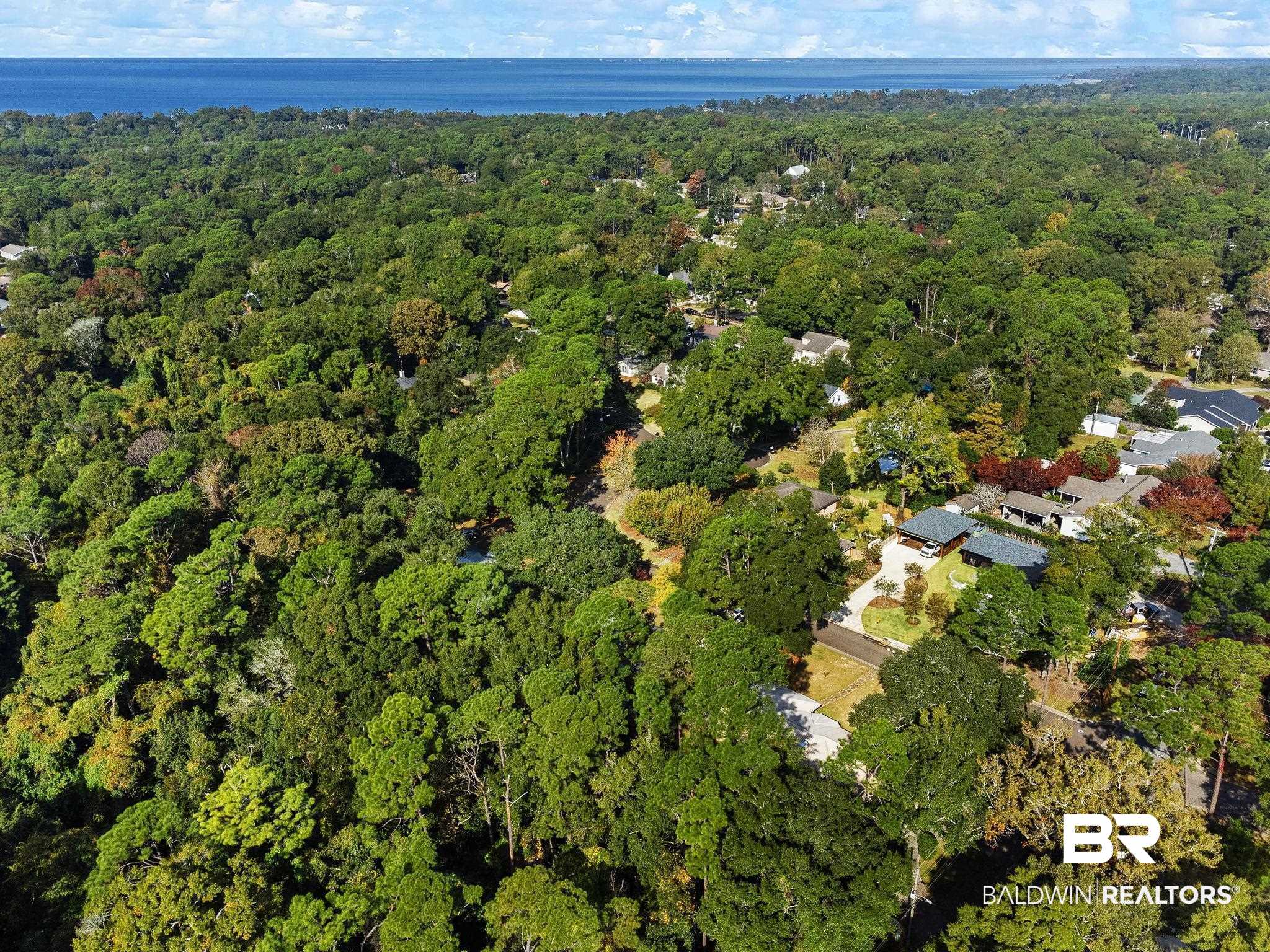 752 Evergreen Street Fairhope, AL 36532 - Photo 41 of 100 Aerial view of property and surrounding area featuring a heavily wooded area