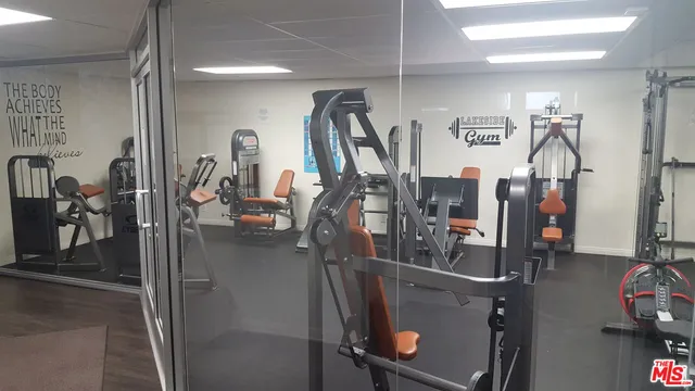 a view of a room with gym equipment