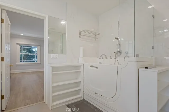 a view of cabinets and window