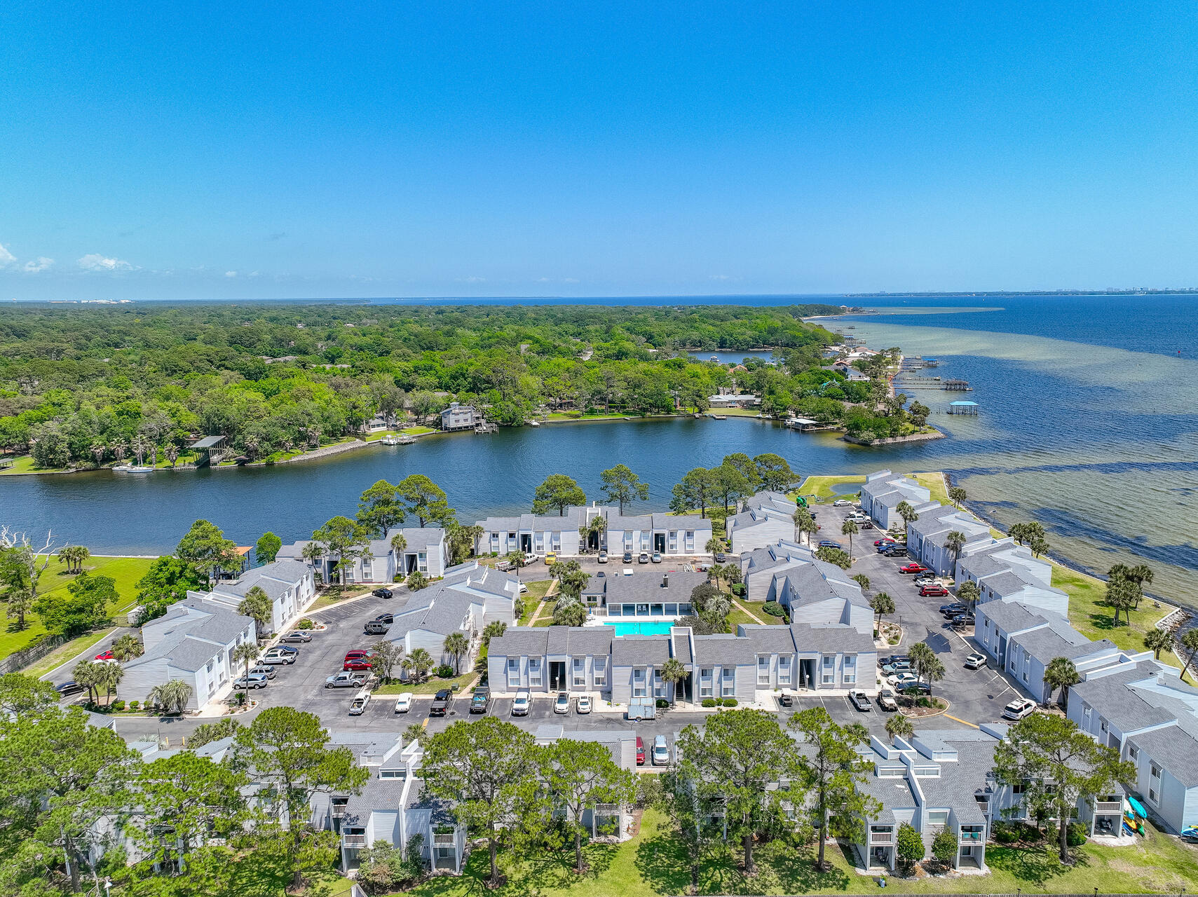 101 Old Ferry Road, Unit 29C Shalimar, FL 32579 - Photo 26 of 30 an aerial view of ocean and residential houses with outdoor space