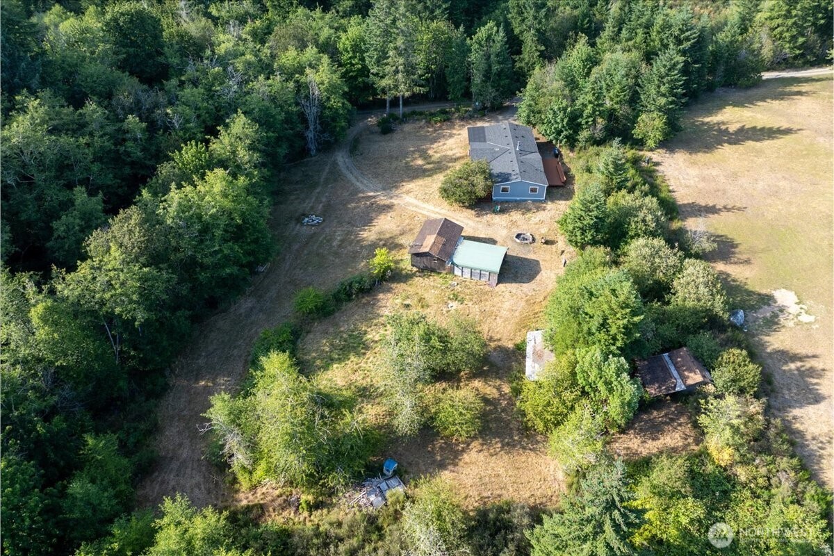 331 Frontier Road Grapeview, WA 98546 - Photo 36 of 39 an aerial view of residential house with outdoor space and trees all around