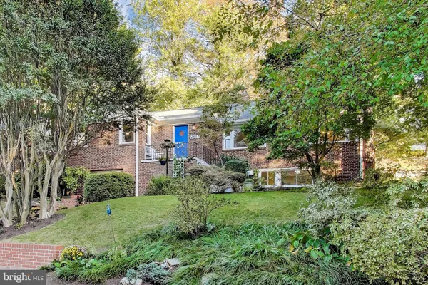 a view of a house with a big yard plants and large trees