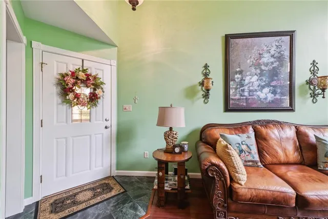 a view of dining room with wooden floor