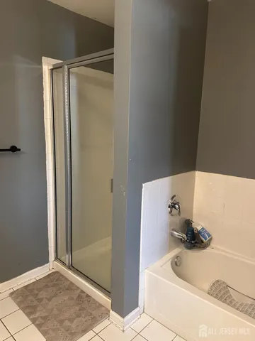 a bathroom with a bathtub