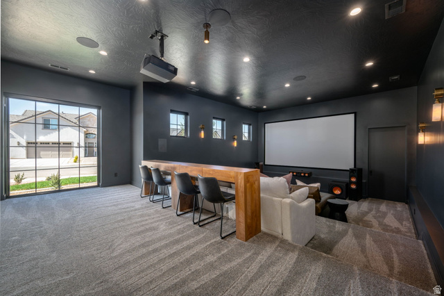 4871 South Homestead Way Washington, UT 84780 - Photo 52 of 151 Cinema with carpet floors, a textured ceiling, and recessed lighting