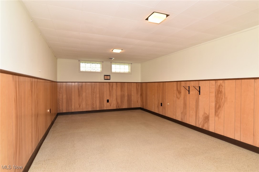 9421 David Road Cleveland, OH 44125 - Photo 27 of 36 Empty room with light carpet, wainscoting, and wooden walls
