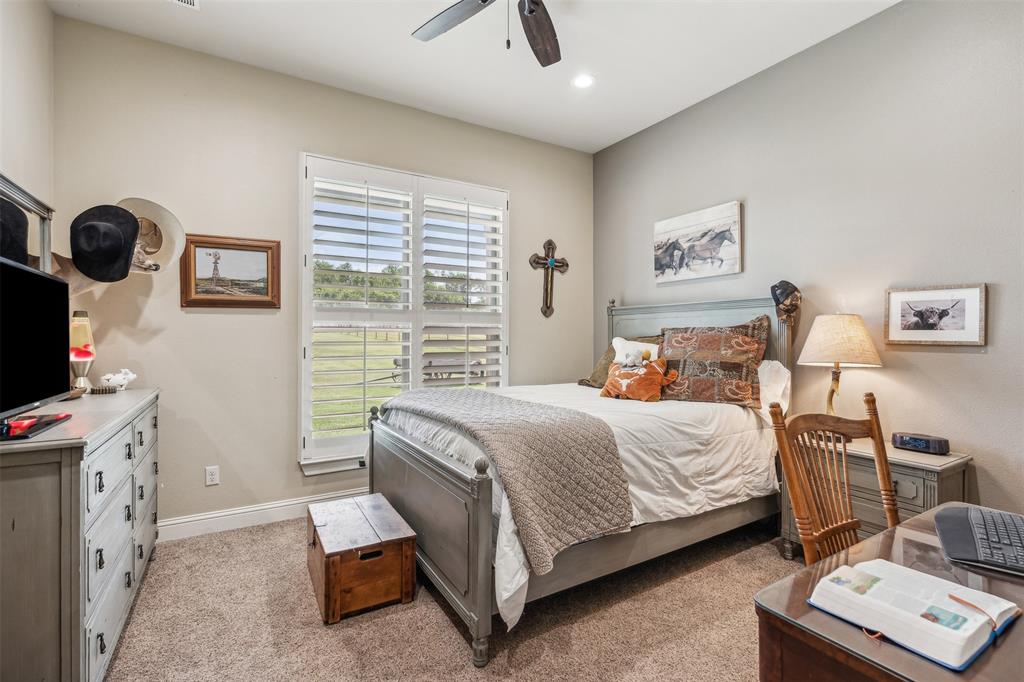 4180 North Smith Road Fate, TX 75087 - Photo 19 of 27 a bedroom with a bed and a flat tv screen on the dresser