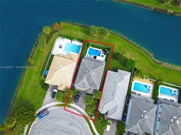 a view of a swimming pool and a yard