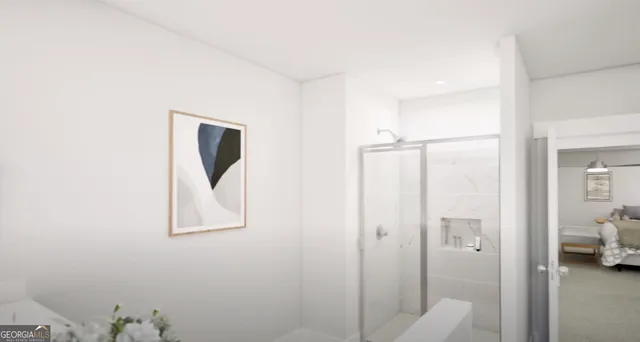 a view of a bathroom from a bathroom