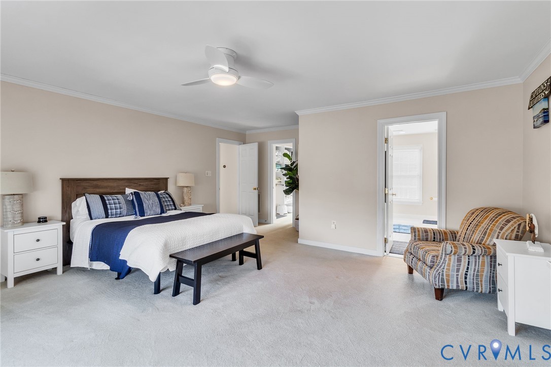 5337 Irvington Road White Stone, VA 22578 - Photo 35 of 53 Bedroom featuring light carpet, ceiling fan, and e