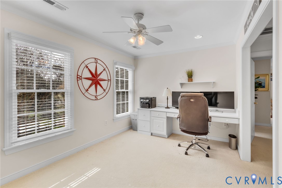5337 Irvington Road White Stone, VA 22578 - Photo 43 of 53 Office with light colored carpet, crown molding, c
