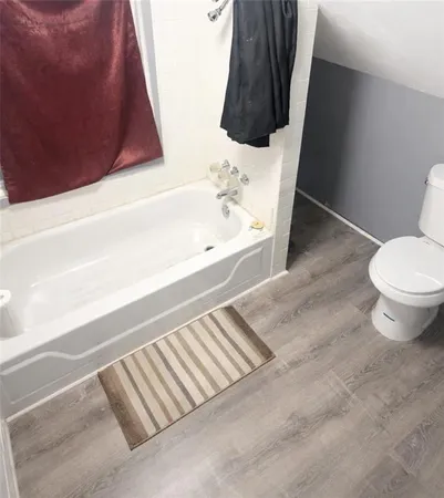 a bathroom with a toilet and a bathtub