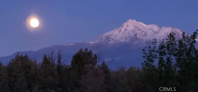 a view of a building in the sunset