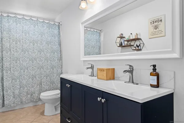 a bathroom with a sink a toilet and mirror