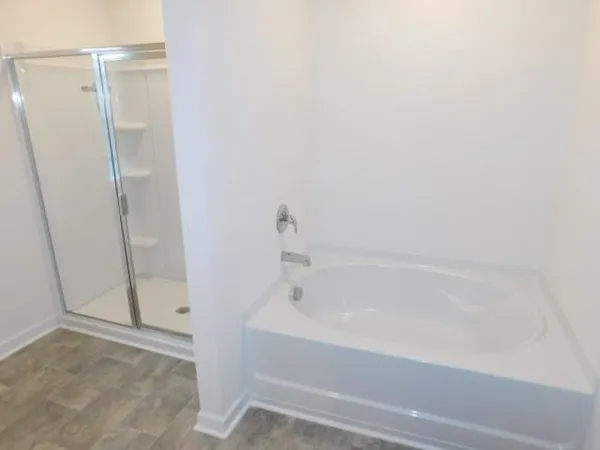 a bathroom with a bathtub
