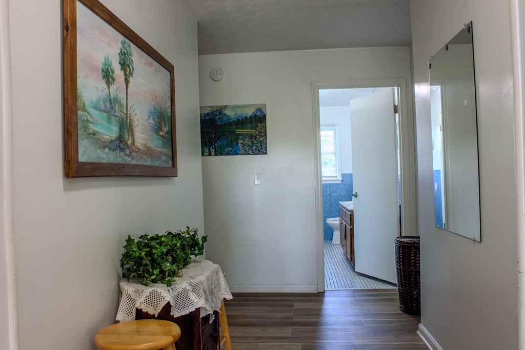 196 Russell Williams Road Eufaula, AL 36027 - Photo 18 of 30 a view of a hallway with wooden floor and a potted plant