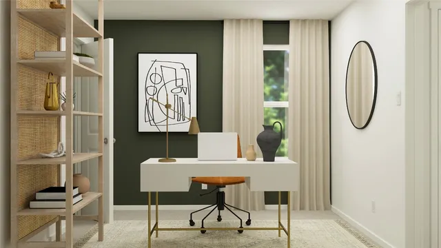 a view of a livingroom with furniture and a potted plant