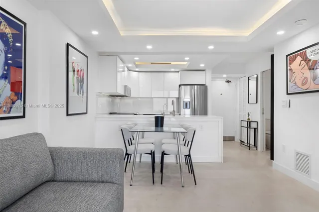 a view of a dining area with furniture