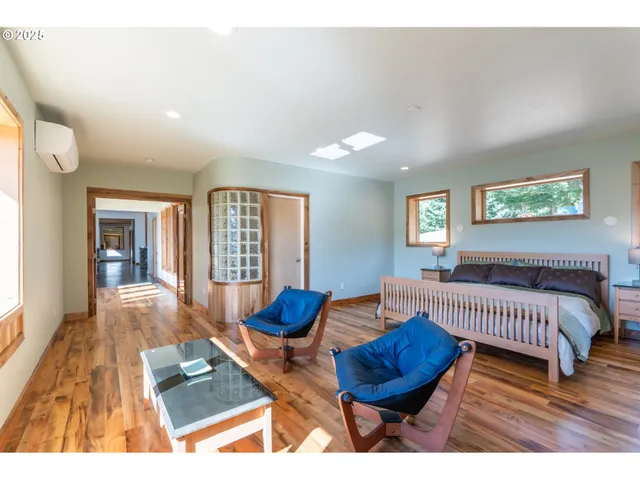 a bedroom with furniture and a wooden floor