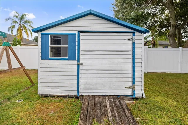 a view of a slide with sitting area