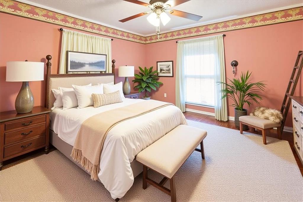 2523 Maple Road Southeast Rome, GA 30161 - Photo 15 of 30 a bedroom with a large bed and a chandelier