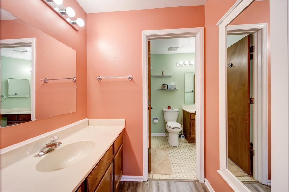 8325 High Point Circle, Unit A Darien, IL 60561 - Photo 19 of 42 a en suite bathroom with a sink a toilet and a large mirror