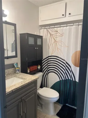 a bathroom with a sink a toilet and mirror