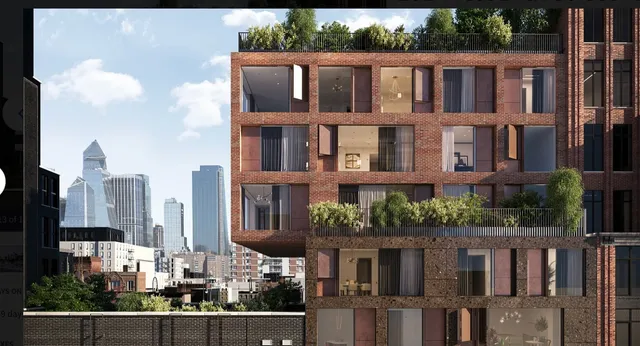 a front view of a building with a street