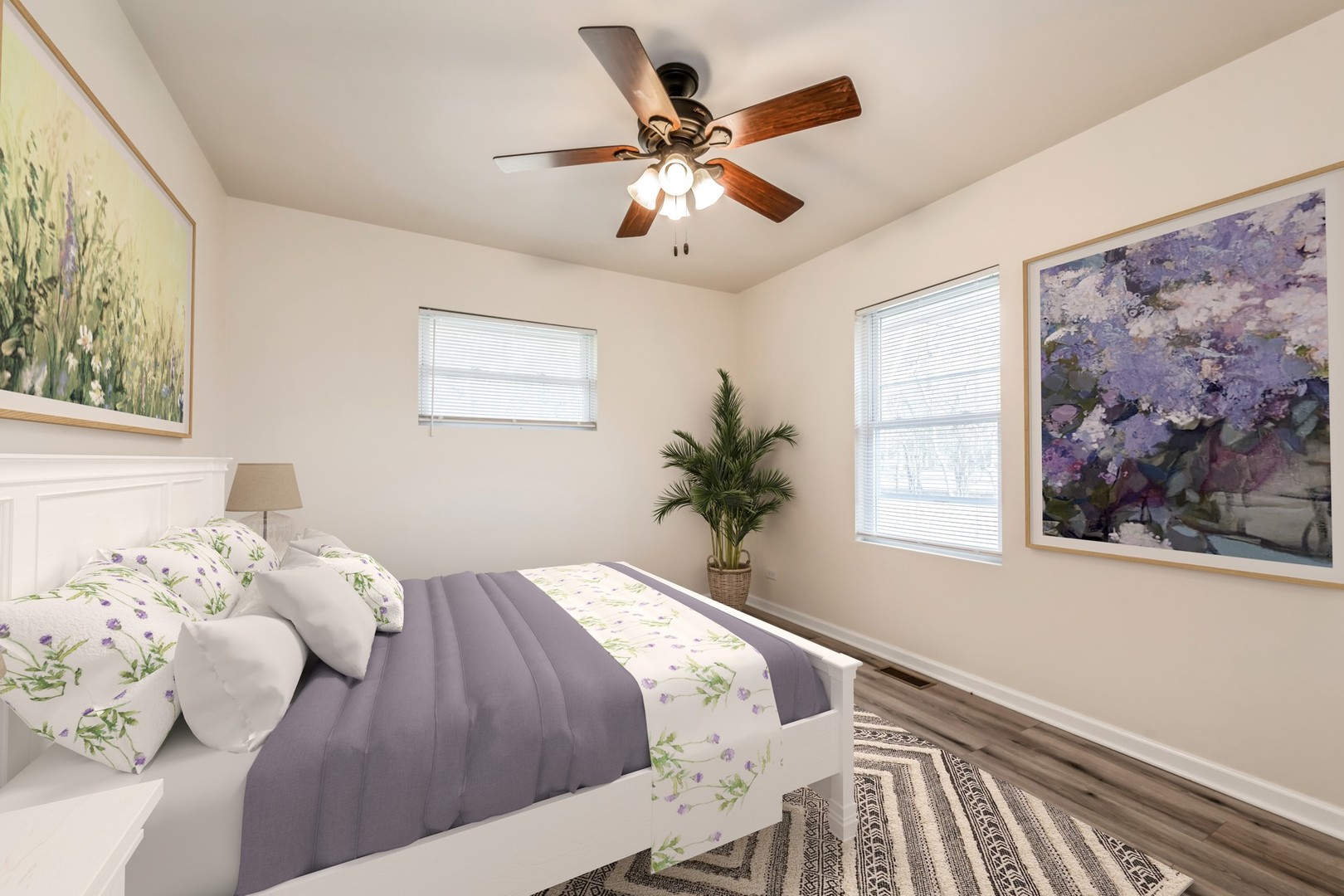 189 Old Sutton Road Barrington Hills, IL 60010 - Photo 11 of 24 a bed sitting in a bedroom next to a window with a chandelier
