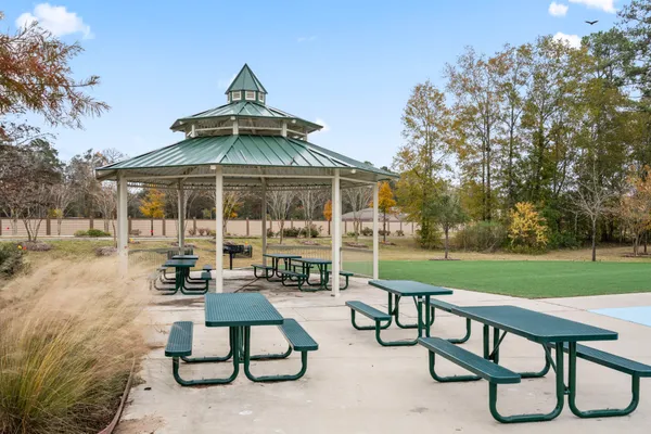 a view of a park with swings