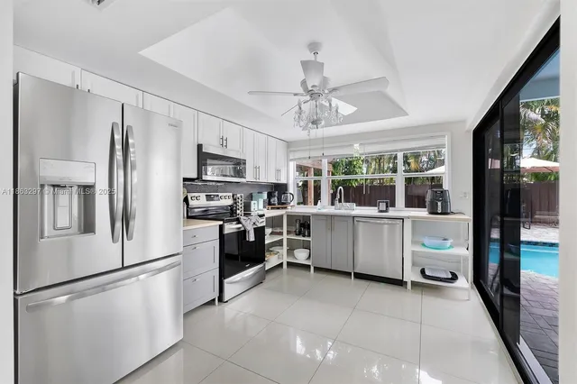 a kitchen with stainless steel appliances a refrigerator sink and stove