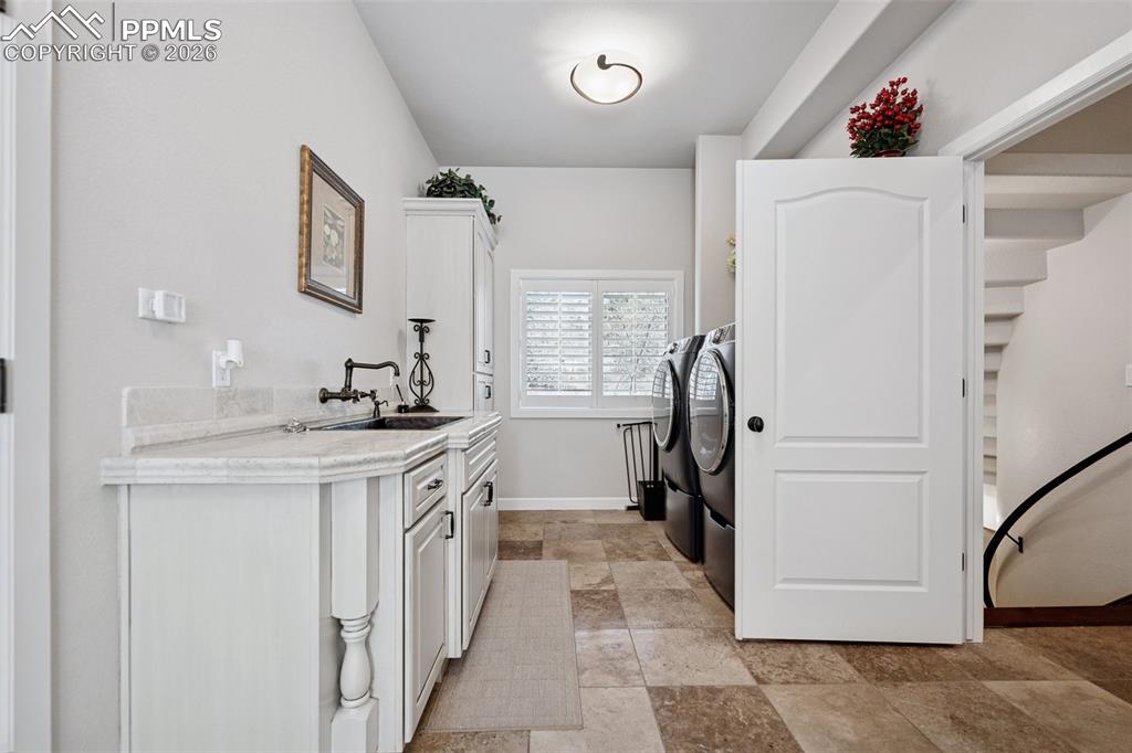 5039 Stonehill Road Colorado Springs, CO 80918 - Photo 25 of 50 a kitchen with a sink refrigerator and cabinets