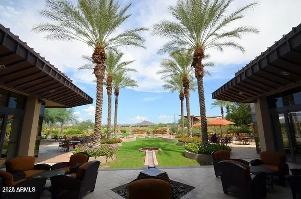 an outdoor view with patio
